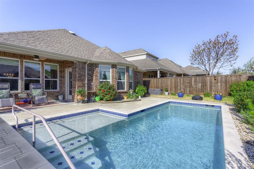 Welcome to your private retreat in Auburn Hills. This beautifully designed single-story home offers 3 bedrooms, 2 baths, and an effortless open-concept layout that lives both comfortably and elegantly. Natural light fills the spacious living area, seamlessly connecting to the kitchen and dining spaces — ideal for entertaining or simply enjoying everyday moments at home. The thoughtfully designed floor plan provides a private primary suite tucked away from the secondary bedrooms, creating a peaceful escape at the end of the day. Be sure to check out the his AND hers closets. Two additional bedrooms offer flexibility for guests, a home office, or play space. Step outside and discover the true showstopper — your own backyard oasis. The sparkling pool creates the perfect setting for summer gatherings, weekend relaxation, or quiet evenings under the Texas sky. Located in one of McKinney’s most desirable communities, Auburn Hills offers beautiful walking trails, parks, and resort-style amenities — all just minutes from shopping, dining, and everything you love about McKinney living. Single-story. Open living. Private pool. This one checks all the boxes.