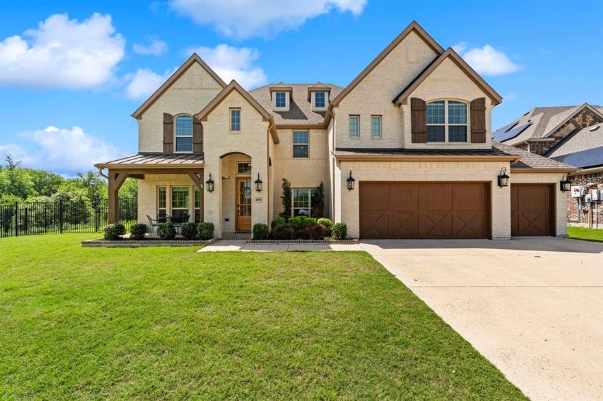 ** Open House Sunday May 3rd from 12-2pm.** Rare opportunity to own this stunning First Texas Home, perfectly situated at the end of a quiet cul-de-sac on an expansive 0.39-acre lot, backing to beautiful green space for added privacy and scenic views. From the moment you arrive, the home impresses with exceptional curb appeal and a striking 8-foot front door. Step inside to soaring two-story ceilings that create a grand and inviting atmosphere, complemented by formal living and dining spaces ideal for entertaining. The home flows effortlessly into a warm and comfortable family room centered around a cozy fireplace. The heart of the home is the chef’s dream kitchen, featuring abundant counter space, a spacious butler’s pantry, and a casual dining area—perfect for everyday living and hosting gatherings. The primary suite is conveniently located on the first floor, offering a private retreat for homeowners. Upstairs, you’ll find additional bedrooms, a versatile homeschooling room, and a loft space that can easily adapt to your family’s needs.

Step outside to enjoy a covered patio and a massive backyard with plenty of room for kids and pets to play, all while enjoying the peaceful backdrop of the greenbelt.

Located in a friendly neighborhood with a community splash pad, this home is just minutes from Lake Country Christian, the new EMS High School, and everyday conveniences like Sprouts and Aldi. Outdoor enthusiasts will love the proximity to Eagle Mountain Lake, including nearby trails and the marina.

This home truly offers space, location, and lifestyle—perfect for a growing family ready to put down roots.