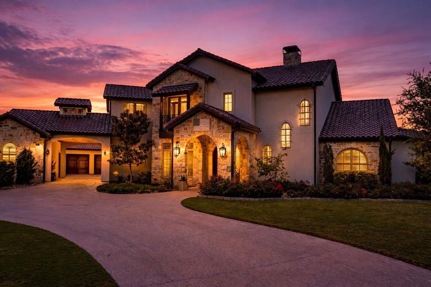 Welcome to 195 Angelina Drive, an extraordinary custom estate set on more than two acres in the prestigious, gated La Madera community in Aledo, Texas. Built in 2018, this exceptional residence blends timeless architecture with refined modern luxury, offering over 5,500 square feet of thoughtfully designed living space.

From the moment you arrive, the elegant stone and brick façade, circular drive, and manicured grounds create a striking first impression. Inside, soaring ceilings, rich hardwood floors, and walls of windows fill the open floor plan with natural light. The expansive living area is anchored by a grand fireplace and wood-beamed ceilings, flowing seamlessly into the chef’s kitchen—ideal for both daily living and entertaining.

The kitchen features a massive quartz island, professional-grade stainless steel appliances, double ovens, custom cabinetry, and a walk-in pantry. A formal dining room and generous breakfast nook provide flexible gathering spaces.

The private owner’s retreat offers a spa-inspired bath with a freestanding soaking tub, oversized walk-in shower, dual vanities, and an impressive custom closet. Secondary bedrooms include en-suite baths, while a dedicated office, game room, large utility room, and ample storage complete the interior.

Outdoors, enjoy a covered patio and expansive backyard, highlighted by 15 mature peach trees producing fresh fruit each season. Located in highly acclaimed Aledo ISD and minutes from Fort Worth, this home offers luxury, privacy, and convenience—an exceptional opportunity in one of the area’s most sought-after communities.