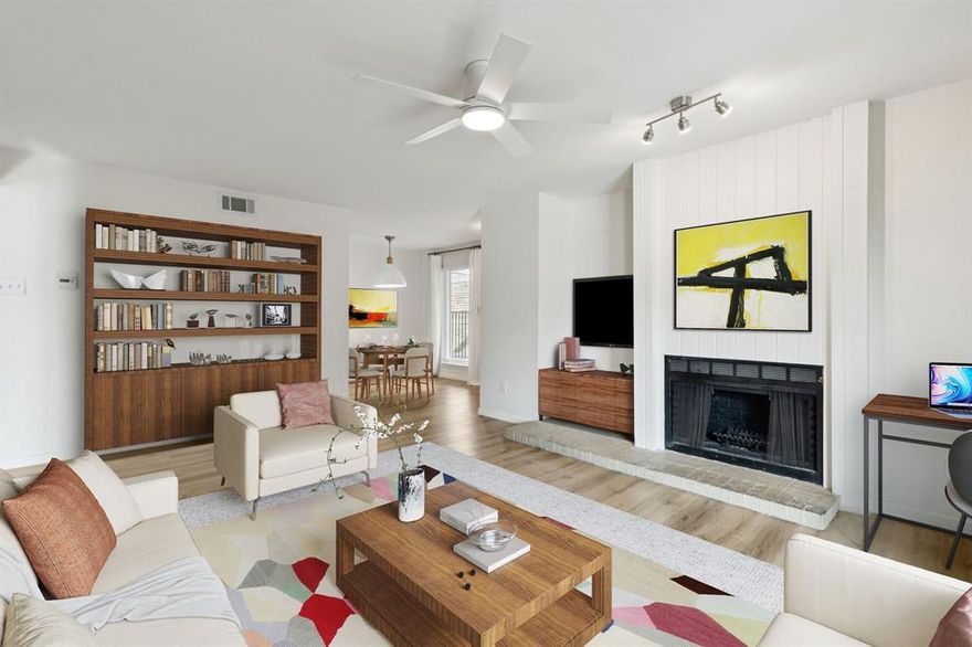 Enjoy comfort and convenience in this updated 1-bedroom, 1-bath condo ideally located near Merriman Park Elementary, shopping, Dallas North Tollway, Central Expressway, 635, DART bus line, and DART Rail.

Step into a bright and functional living space where a wood-burning fireplace adds charm and sliding glass patio doors fill the room with natural light. The kitchen provides dual countertops, ample storage, and a utility closet with room for a side-by-side washer and dryer. The spacious bedroom includes a generous walk-in closet. Guess what this condo doesn't have.....NO POPCORN CEILINGS!!!

2023 UPDATES: replaced flooring, lighting fixtures, bathtub with surround, toilet, front door, sliding glass patio door, freshly painted walls and ceilings, painted kitchen cabinets, removal of acoustic ceiling, and water shut-offs added to all plumbing.

2025 UPDATES: replaced electric range.

Washer, dryer, and refrigerator included — making this updated condo an easy choice!
