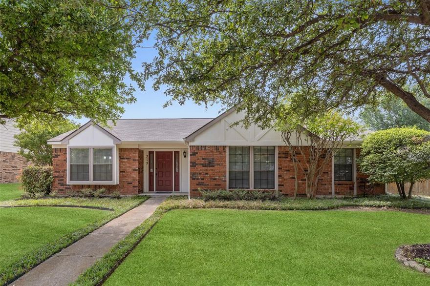 Rare opportunity in Coppell! This beautifully updated 3-bedroom, 2-bath residence offers a warm and inviting atmosphere from the moment you enter. The welcoming living room features a soaring vaulted ceiling and a striking brick fireplace, creating a comfortable and central gathering space. The spacious eat-in kitchen is designed for both everyday living and entertaining, complete with built-in appliances, generous storage, ample preparation space, and a bright breakfast nook filled with natural light. A formal dining room provides additional flexibility, ideal for hosting gatherings or special occasions. The primary bedroom serves as a relaxing retreat with its vaulted ceiling, ensuite bath featuring dual sinks, and a walk-in closet. Secondary bedrooms are well-sized and offer versatile use to meet a variety of needs. Enjoy the private backyard oasis, complete with a patio and lush landscaping—perfect for outdoor relaxation or entertaining. Washer, Dryer, and refrigerator included. Thoughtfully updated and well-maintained, this home combines comfort, functionality, and style in a highly desirable location. Great location with many nearby parks, shopping, and dining options. 3D tour available online!