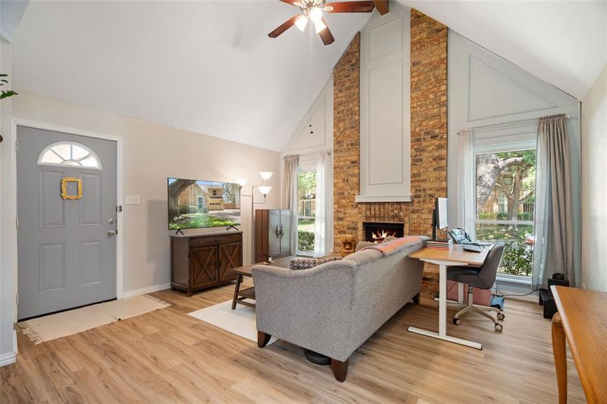 SO MANY UPDATES! From the moment you step inside, the soaring ceilings and abundant natural light immediately showcase the care and thoughtful improvements the owner has made throughout this beautiful home.

The kitchen shines with updated soft-close cabinets, a stylish updated backsplash, white speckled quartz countertops, and updated appliances. Luxury vinyl plank flooring and new baseboards flow seamlessly throughout the home, adding both elegance and durability. Additional upgrades include new windows, R-38 depth attic insulation, and fresh interior paint, offering comfort and efficiency along with style.

Upstairs, you’ll find two generously sized bedrooms featuring soaring ceilings, walk-in closets, updated vanities, and stylish finishes.

Enjoy low-maintenance living with front yard care included in the HOA. Old Mill Court is a well-maintained hidden gem known for its mature trees, quiet cul-de-sac streets, and close-knit neighbors. You’ll love being just minutes from everything DFW has to offer while tucked away in a peaceful, tree-lined neighborhood that offers a true sense of community.

CFBISD is a School of Choice District. Visit the CFBISD website for more information.

You do not want to miss this immaculate home!