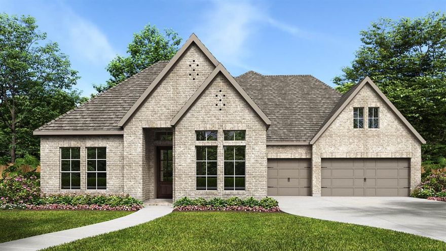 Welcome to this home where the front porch opens into a grand main entryway featuring a 12-foot ceiling and wood floors. To the side, French doors open into a private home office. At the front of the home, the guest suite offers ample storage and a personal bathroom. The additional secondary bedrooms line the hallway, each featuring its own bathroom and walk-in closet. The hallway leads into the bright and inviting morning area. The adjacent kitchen boasts ample counter space, an island with built-in seating, a built-in double wall oven, 5-burner gas cooktop, and a spacious walk-in pantry for all your storage needs. From the morning area, French doors lead into the game room, which features a wall of windows. Connecting these spaces is the family room, which also boasts a wall of windows, a wood mantel fireplace, and provides access to the covered backyard patio. The primary bedroom, situated off the main living areas, is a serene retreat with three large windows that bathe the room in natural light. French doors open into the luxurious primary suite, complete with dual vanities, a garden tub, a glass-enclosed shower, and two large walk-in closets. Completing this thoughtfully designed home, the mudroom and utility room are conveniently located off the three-car garage.