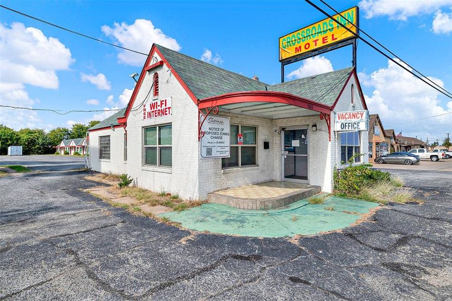 ***Significant capital gain tax incentives available in this Opportunity Zone property! Unlock the potential of this versatile 1.15-acre commercial property located at 2424 Texoma Pkwy, Sherman, TX 75090, zoned C-2 (General Commercial) in the heart of a bustling corridor. Previously a 33-unit motel, this site is now primed for redevelopment into a wide range of retail, service, or office uses permitted under Sherman's C-2 zoning, offering endless possibilities for investors and developers. The existing structures can be remodeled into modern suites for businesses such as medical offices, fitness studios, or retail shops, or the site can be cleared for a custom build-to-suit project tailored to your Continued... See Addendum Property Description 1.