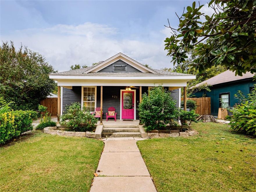 This inviting single-story home in East Dallas blends modern comfort with classic charm, featuring attractive curb appeal and a welcoming front porch. Inside, the open layout offers high ceilings, abundant natural light, and durable vinyl plank flooring throughout the main living areas. The kitchen includes stainless steel appliances, ample cabinet and counter space, under-cabinet lighting, and a stylish tile backsplash. The living and dining areas flow seamlessly and open to a beautifully landscaped backyard with mature trees, two storage sheds, and a large patio with a pergola—ideal for outdoor dining or entertaining. The primary suite features a high ceiling, elegant lighting, and a large shower with a soaking tub. Two additional bedrooms include ceiling fans and generous closets, plus a flexible nook for reading, work, or hobbies. Conveniently located near Santa Fe Trail, White Rock Lake, Lower Greenville, and Downtown Dallas, with quick access to major highways and parks. Schedule a showing to experience this property.