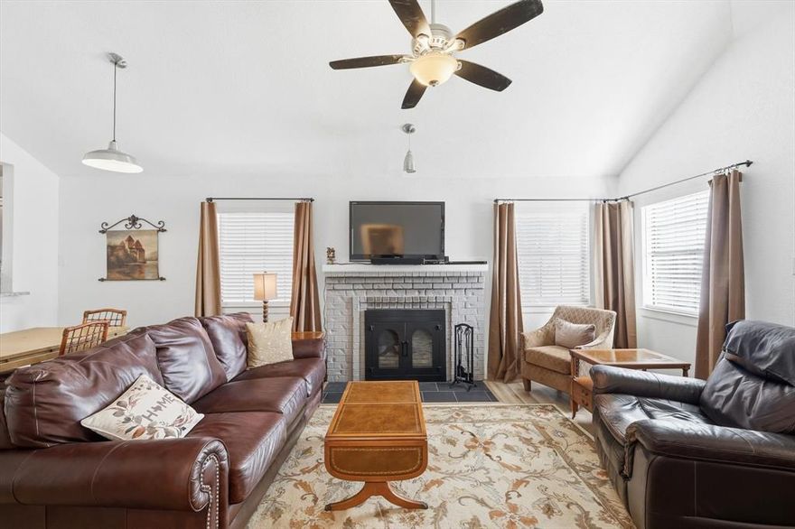 Rare opportunity to own a beautifully remodeled half duplex in the heart of Keller, zoned for highly sought-after Keller ISD and Keller High School. This charming 2-bedroom, 2-bath home offers a desirable open-concept, split-bedroom floor plan enhanced by vaulted ceilings in the living area and both bedrooms, creating a light and spacious feel. Luxury vinyl plank flooring flows seamlessly throughout all living spaces and bedrooms. The updated kitchen features granite countertops, painted cabinetry, and stainless steel appliances. Both bathrooms have been tastefully updated with beautiful vanities, designer tile surrounds, decorative mirrors, and modern lighting. There is lots of closet space too! In the back courtyard, there is a storage shed and a storage closet with a cute patio and a garden area. Ideally located with quick access to Keller Town Square and Southlake Town Square for shopping, dining, and entertainment. Don’t miss this move-in-ready home in an exceptional location.