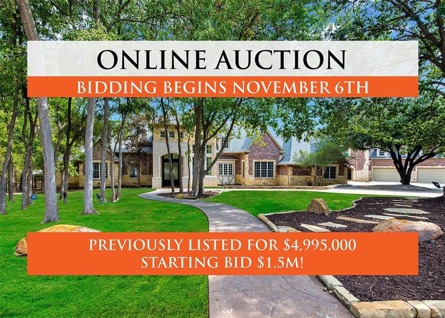 AUCTION-Seller offering property via online auction. Bid online beginning Monday, November 6th with a starting bid of only $1.5M. Preview weekend begins Friday, Nov. 3rd. Wonderful location !! Multigenerational opportunity lifestyle home ; Major renovation has created a highly versatile floorplan, 2 separate entrances with multiple staircases; 2 kitchens; 2 garages for up to 10 cars & large parking court; 3.1 acres bordered with creek and woods; Pool and expansive outdoor living spaces, covered veranda, outdoor kitchen; fenced yard. Sunshine & lovely views from most rooms; 3 bedrooms downstairs, 8 bedrooms upstairs, each with private bath; theater room; 2 offices with workstations. No HOA. Agent is not engaging in auctioneering activities. Contact agent or Interluxe.com for full terms and conditions of the sale and schedule an appointment to preview.