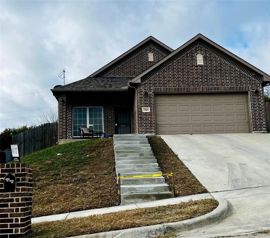 *BEAUTIFUL BRAND NEW STAIRWELL TO STREET* Welcome home to this beautifully maintained, move-in ready home on an oversized private cul-de-sac lot in the Belmont Park Addition of Fort Worth. Step through the 12x5 front porch to discover a freshly painted open concept layout with elegant archways that connect the living, dining, and kitchen areas - ideal for both everyday living and entertaining. The formal dining flex room can also function as the perfect office retreat. The kitchen is appointed with granite countertops, sleek stainless steel appliances, custom backsplash tile, service counter, built in microwave, walk in pantry and breakfast bar ideal for bar stools. The living room has a sunny orientation with ceiling fan and french doors onto the patio. The flooring is a tasteful mix of upgraded wood look tile in the main living areas and plush carpet in the bedrooms for extra comfort. The primary ensuite is oversized with a shower tub combo, grand walk in closet and an ideal location separated from the secondary bedrooms. The secondary bedrooms are large with spacious closets and direct access to the full bath with granite vanity and shower tub combo. The separate utility is full size with electric connections. Owner added custom storm doors, plumbing & lighting fixtures and privacy fencing. The oversized lot extends beyond the back wall. Convenient location near major highways, close to downtown Fort Worth, and local amenities.