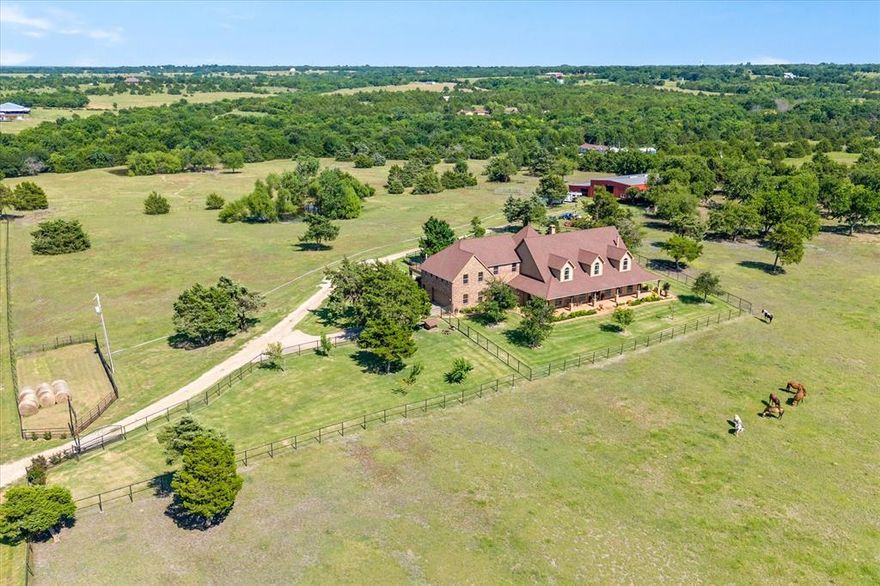 Discover how easy it is to become a Texas Rancher. Your Move In ready 30 acre ranch comes complete with a fully furnished 5800 sq ft two story rustic motif estate. Multiple fireplaces, living spaces and a game room totally over the top tripped out.Outdoor living spaces include a pergola with BBQ equipment and a sparkling pool and even the primary bedroom has its own hot tub. Fully equipped Barn with Tack room, stalls and haying spaces and every single piece of farm equipment you will need to care for your horses and donkeys, and yes they have names. Your ranch hands have their own furnished apartment in the barn.Whether you’re looking to raise cattle, grow crops, or simply enjoy wide-open spaces, this ranch comes fully equipped with all the necessary tools and machinery, tractors and plows, making it easier for you to get started right away. In addition to the barn and home, the property features fenced pastures, water sources for livestock, and well-maintained trails. Welcome to Texas