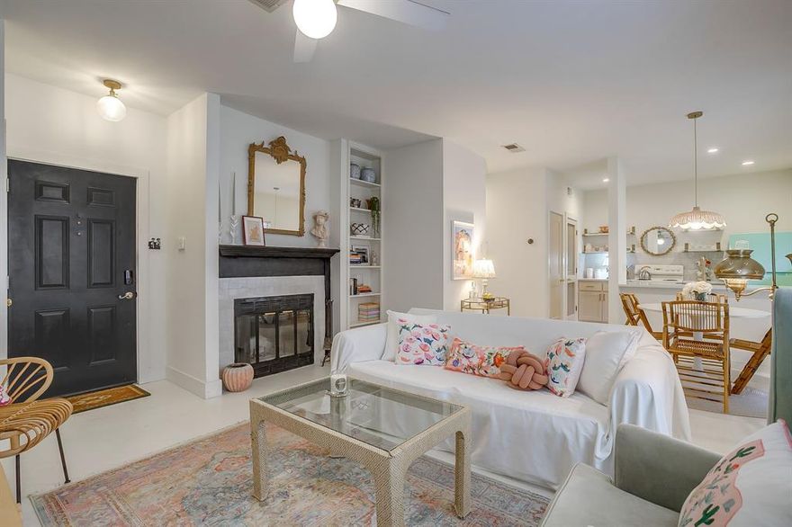 Welcome to 3415 Monticello Park Place, a beautifully updated 1-bedroom, 1-bath ground-floor condo located in the highly desirable Monticello neighborhood in Fort Worth’s Cultural District. Just minutes from West 7th, the Museum District, and the Historic Fort Worth Stockyards, this charming 806 sqft home offers comfort, style, and convenience in one of the city’s most sought-after areas. The bright and inviting living and dining area features high ceilings, a wood-burning fireplace, and built-in bookshelves, adding warmth and character to the space. The updated kitchen includes quartz countertops, handmade tile, custom cabinetry, and great storage, while the fully renovated bathroom features stylish finishes and thoughtful design. The spacious bedroom offers a large closet and room for a desk or workspace, making it perfect for remote work or flexible living. Additional highlights include a laundry closet with a full-size washer and dryer, excellent storage throughout, and a private ground-floor patio with easy pool access. Residents enjoy a gated community with shaded green spaces, a swimming pool, and an assigned covered carport space. Furniture is negotiable with an acceptable offer. Financing Note: Due to condominium guidelines, financing is limited to cash or conventional portfolio loans only (no FHA or VA).