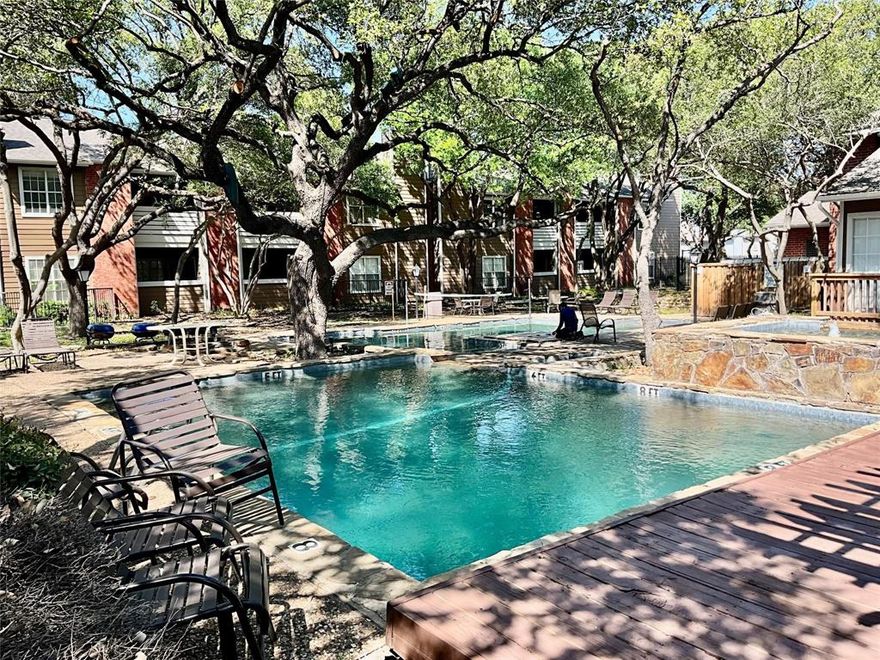 Wonderful two bedroom two bath second floor condominium in The Meadows development in Irving. Vaulted ceilings, fireplace, new granite countertops, walk in closets, and a cute balcony. One reserved carport space, community pool and clubhouse. Contact agent for further upgrade possibilities and pricing. Dues include water, not FHA approved, but attractive rates through preferred lender. Easy to show and sell!