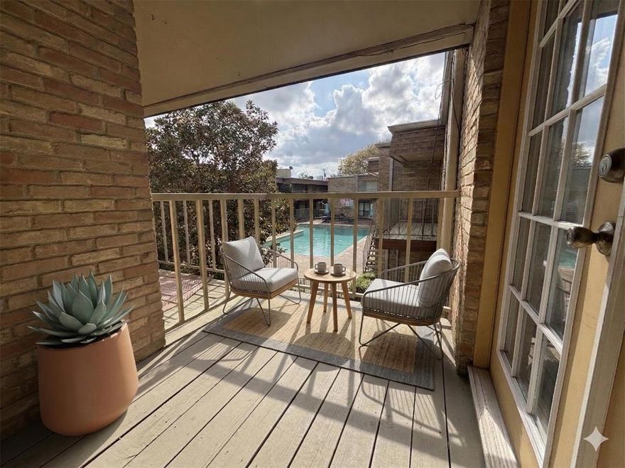 Seller happy to work with buyer agents.

Rare 3-bedroom opportunity offering 1,144 sq ft — the largest and most versatile floorplan in the community. Overlooks the community pool and tree-lined street. Light-filled living area anchored by a striking tiled fireplace feature wall. Open island kitchen with granite counters, subway tile backsplash, and generous storage.

Flexible third bedroom provides ideal space for a home office, guests, or the option to offset ownership costs through shared living. Spacious primary bedroom and neutral finishes throughout create a clean, move-in-ready feel.

HOA covers water, hot water, sewer, trash, exterior maintenance, roof, pool, and fitness room — simplifying ownership and reducing additional utility expenses. One assigned covered carport included as well as a gated parking lot. Prime Upper Greenville location near dining, shopping, SMU, DART, and US-75.

Photos are virtually staged.