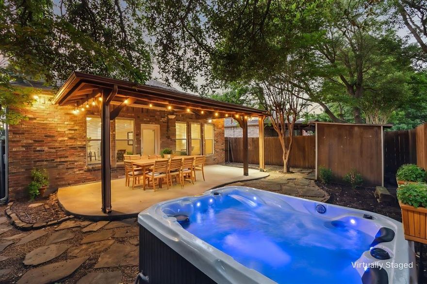 *BACK ON MARKET AT NO FAULT OF SELLER* Discover the perfect blend of comfort and style in this beautifully updated McKinney home, located within the prestigious Frisco ISD. Offering 3 spacious bedrooms and 2.5 baths, this inviting residence embodies modern elegance with its array of recent upgrades and thoughtful design elements. An open floor plan seamlessly connects kitchen and living spaces, providing an ideal setting for both entertaining and everyday living.
As you walk through the 2-story front entrance, freshly painted interiors and new wood-like flooring create a bright and welcoming ambiance throughout. The heart of the home is undoubtedly the stylish kitchen, featuring newly painted cabinets, sleek stainless steel appliances, including a brand-new microwave and gas range, and a convenient breakfast bar. An eat-in kitchen offers a casual dining space, perfect for morning coffee and quick meals. The cozy living room is anchored by a charming fireplace, providing warmth and a focal point for relaxation. The strategic placement of a half bath near the front door enhances everyday convenience. The spacious primary bedroom promises a personal retreat with its generous size, featuring double vanity sinks, and an extended walk-in closet that caters to all of your storage needs. Upstairs, new plush carpeting underfoot leads to the serene bedrooms, offering a quiet retreat. Step outside to a hard-scaped, low-maintenance backyard with a large covered patio complete with a soothing hot tub, perfect for unwinding. The community itself offers incredible amenities including two pools, a clubhouse, playground, kiddie pool, and BBQ pits, creating a vibrant and social neighborhood atmosphere. Experience the best of McKinney living and modern convenience in a home lovingly maintained and updated. Contact the listing agent today to schedule your private showing and make this house your new home.