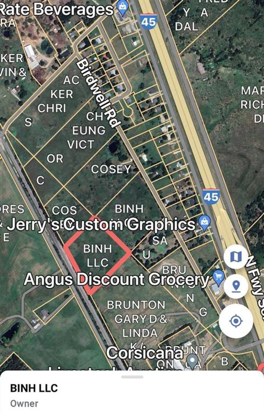 Here’s an incredible opportunity to own a prime piece of land, perfect for building your dream home! Situated at 3424 SW County Road, Corsicana, this expansive 6.050 -acre lot offers endless potential to create your ideal living space. Don’t miss out on this amazing deal—this property must be sold together with 320 Birdwell Road, Corsicana, (MLS ID: 20796870), which is 6.958 acres, to unlock its full potential. The combined price for both properties is $299,980.
Seize the chance to design your dream home in a peaceful, picturesque setting. Act now to bring your vision to life.

Please note: The back parcel is not included in the sale.

Potential can be develop SFR at 6,500 sqft lots. Sewer is across the street.  

This is a rare opportunity to secure a serene and beautiful location for your clients’ dream home. Move quickly to take advantage of this unique real estate opportunity.