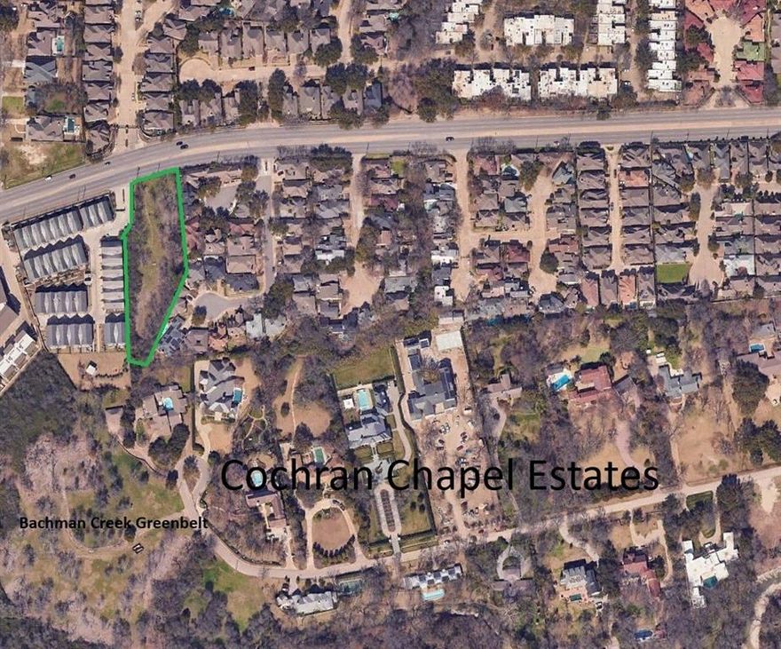 An ultra-rare Bluffview opportunity — secure a once-in-a-generation piece of Dallas land with development upside or build the estate you've always envisioned in one of the city’s most coveted neighborhoods.
Welcome to one of the last remaining large tracts of land in Bluffview — 1.28 pristine acres at 4000 W Northwest Highway, backing directly to prestigious Cochran Chapel Estates and close to Highland Park, Preston Hollow, and University Park.
This rare offering combines seclusion and accessibility:
– This property backs up to Cochran Chapel Estates
– Moments from Northpark Mall, Love Field, Preston Center, and countless restaurants
– Private treed setting after installing a gated entrance, offering unrivaled privacy
Endless possibilities:
• Custom Estate Homesite: Build a single showpiece residence with a dramatic entrance, lush landscaping, and room for a pool, guest quarters, and motor court.
• Developers: Build out a 4-Lot Subdivision: Ideal for a luxury builder or developer. Preliminary concepts suggest room for four spacious lots — perfect for modern or transitional luxury homes.
Bonus Historic Feature:
The property includes a small, historic Civil War-era family cemetery, tucked respectfully into the Midwest property line. It can be thoughtfully integrated into landscaping plans or preserved with a stone wall and native plantings, adding historic character and prestige.
Zoned residential, utilities available. No HOA. Survey and preliminary feasibility study attached.