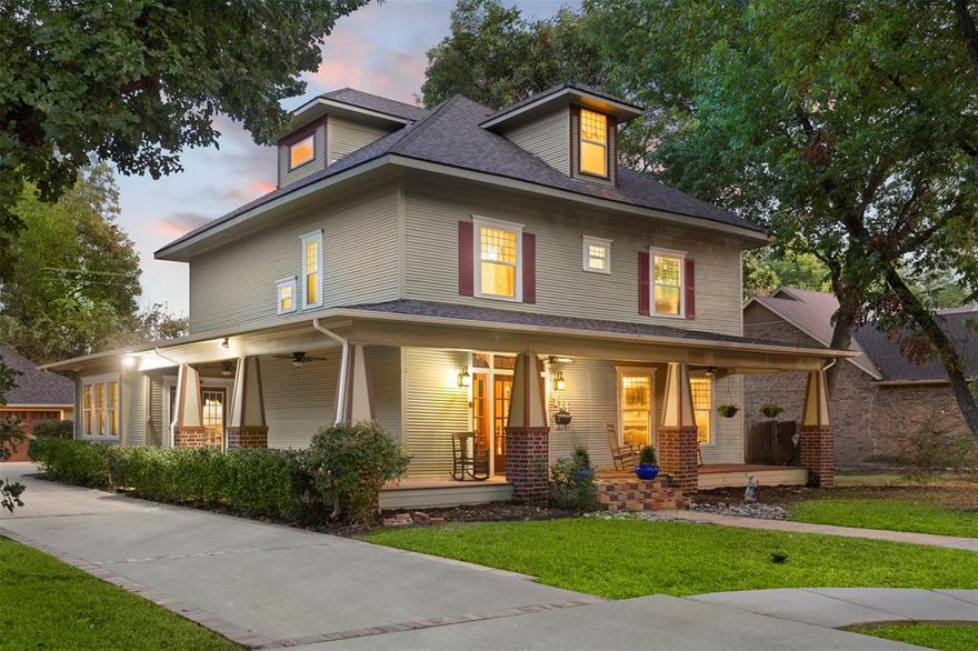 Stunning 1906 American Foursquare with Craftsman and Prairie influences, fully renovated while preserving its historic charm. Features 4 bedrooms, 4 bathrooms, chef’s kitchen with stainless gas cooktop and granite counters, and two living areas with fireplaces. 3rd-floor suite with private bath ideal for guests or media room. Enjoy an inground pool & spa with outdoor pool bar, hand-scraped wood floors, custom woodwork, built-ins, detached garage, and a 71-ft wraparound porch—perfect for relaxing or entertaining.