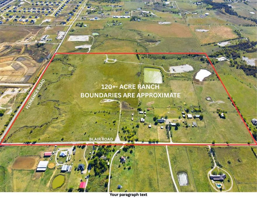 Investor and Developer dream this stunning 120 Acre ranch and homestead in the growing city of Northlake ready for you to continue the ranching dream or a great investment to possibly develop or hold.  A family homestead this ranch has been worked by multiple generations and features a 3 bedroom 2 bath home, multiple barns, cross fenced pens, sheds, round pen, livestock loading and treatment facilities, hay production, multiple ponds and cross fenced pastures.  Currently has an Agricultural Exemption and is used for hay production and livestock.  Over 4500' of county road frontage on Florance Road and Blair Road opens up endless opportunities for the developer and investor as Northlake continues to grow and this is in the heart of it all.  Just minutes to I35W, Denton and coming soon just a short drive is the first Denton area HEB and a Northlake Tom Thumb.  Value is in the land and road frontage!