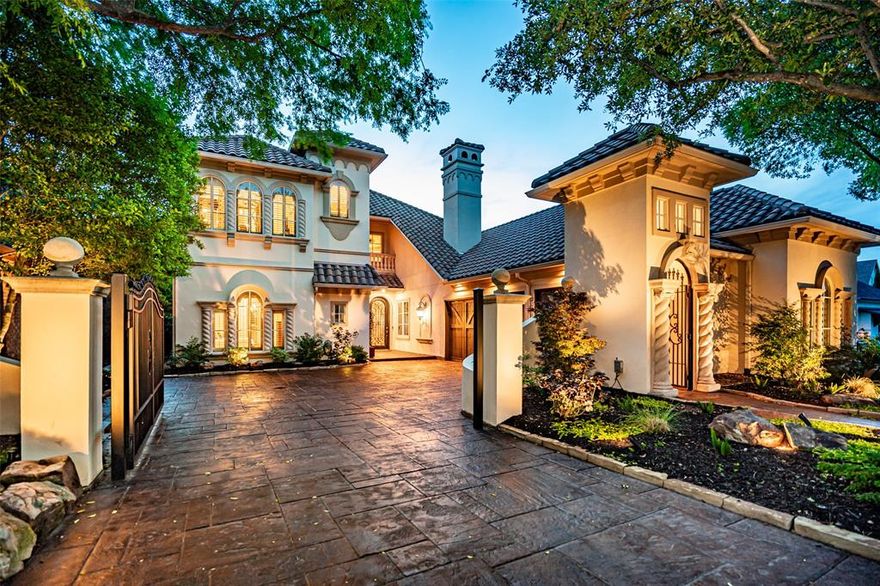 Exquisite Mediterranean Tuscan villa with eye-catching facade featuring gated motor courtyard, spectacular front entrance, real stucco with cast stone accents and tile roof.Spectacular backyard oasis featuring pool-spa with unbelievable treed creek views. A fully appointed decorator designed interior includes a gourmet kitchen,an elevator,3 fireplaces,gameroom with bar,media room & wine cellar. Home has been meticulously maintained and a true show-stopper.  Home is available fully furnished as well. List of upgrades available in Transaction Desk *Please note on survey- Property line extends beyond fenced area to the creek*