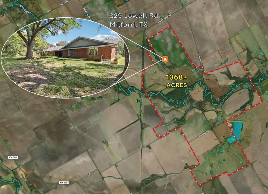 This is more than a home; this is a quintessential Texas estate! When you visit this expansive 1,368± acres, you'll find it all, a family home, grazing pastures, cultivated farmland, hay fields, barns, stock ponds and woodlands. The family homestead is secluded in a treed area with privacy from the road featuring 4 bedrooms, 2 full bathrooms and a two-vehicle garage. Over generations, this estate was created by an assemblage of individual tracts of contiguous land fronting Lowell Rd, Cosby Rd, and Majors Rd with multiple points of access and thousands of feet of frontage. Mill Creek winds through the heart of the ranch and serves as a corridor for deer and native wildlife, offering hunting and recreational activities in the heavily wooded areas where mature pecan tree groves and various hardwood trees reside. Most of the north side of the property is cultivated farmland, the center is wooded creek, and the south side is primarily fenced grazing pastures with stock ponds, barns and cattle pens. The precise configuration and use of land may adjust from year to year. This opportunity offers something for all who appreciates traditional farming, ranching and recreation—making it a true North Texas gem. The Land ID profile is available upon request offering additional details about how these properties are assembled and their respective boundaries. The new boundary survey is in the works and is expected to be available for review by the  middle of November.  For information about the land, farming and ranch please visit MLS # 21096774.