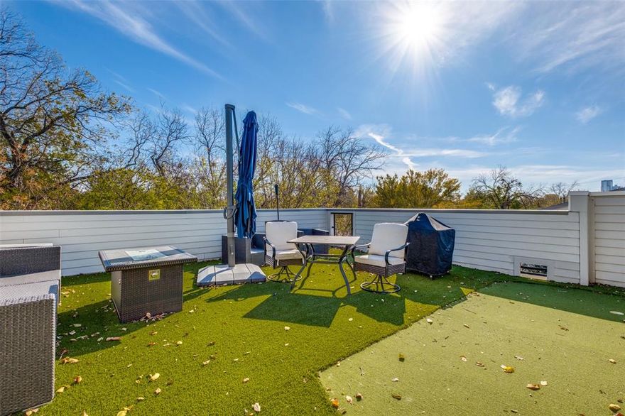 PRICED TO SELL. Rare second chance opportunity on this contemporary end-unit townhome, under appraised value. This home offers a private first floor guest suite complete with an office space that can be used as a second living area. The second story greets guests and homeowners alike with abundant natural light and modern finishes throughout. The open concept kitchen includes an oversized quartz island, gas cooktop, Kitchen Aid appliances, extensive cabinet space, and a walk-in pantry. Off of the kitchen is an oversized primary bedroom, designed thoughtfully with roller shades and craft wallpaper to create a warm and inviting respite. The top floor opens to your private turfed terrace, complete with panoramic view of the Dallas skyline—perfect for sunset cocktails or morning yoga. Location provides convenient access to Downtown Dallas, Lower Greenville, White Rock Lake, and nearby dining and retail.