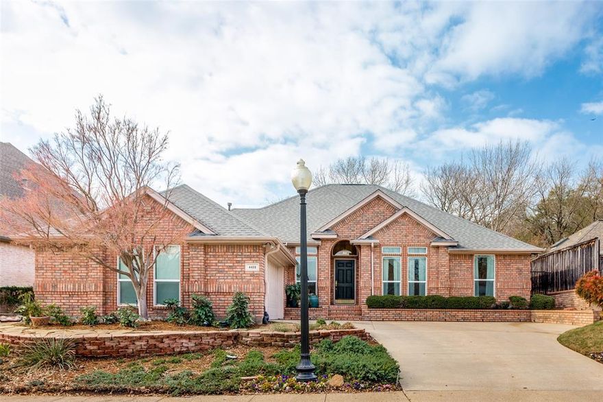 RARE opportunity to own in Hampton Place, the secluded gated community in southwest Fort Worth!  Impeccably kept one-owner home will wow you with special features, including a small play pool with spa and water features, newly refinished all of which is adjacent to the fabulous outdoor living area and large Sundeck patio. A total kitchen remodel with maple cabinets, granite counters, crown molding and gas burners will put you in the mood to cook! Wood like tile in living areas, complete window replacement in 2019, 2 HVAC units with UV cold-plasma units on each, new in 2019. The roof was replaced in 2016 with a Class 4 roof. The home is wired with a full sound system and music room also has a microphone jack and built in shelving. The incredible over sized master tub is heated and has amazing jets along with the primary bedroom having 2 large walk-in closets. For the dog lovers, there is a motorized doggie door to the back yard and a gated dog run on the east side of house. A full Mosquito Misting system ensures comfort. So much more! See enhancements sheet in attachments!  HOA maintains front yard!