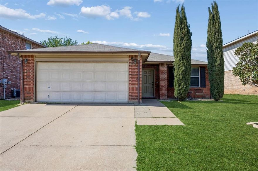 *DIRECTLY ACROSS FROM COMMUNITY POOL + PLAYGROUND!!*MOVE-IN READY!!*
Welcome to this beautiful 3-bedroom, 2-bath home offering a functional open-concept layout and an unbeatable location directly across from the community pool and park—just steps from your front door. This move-in ready home features numerous recent updates, including fresh interior paint, new carpet in all bedrooms, updated lighting and ceiling fans, new interior hardware, a new dishwasher, a new refrigerator, along with an upgraded HVAC system enhancing overall efficiency.

The spacious living area is anchored by a wood-burning fireplace with brick surround and flows seamlessly into the dining area and kitchen, creating an ideal layout for everyday living and entertaining. LVP flooring runs throughout the main living spaces, while the kitchen features patterned ceramic tile flooring, ample cabinetry, generous counter space, and a large walk-in pantry.

The primary suite offers a spacious layout with abundant natural light and an en-suite bath featuring dual sinks, a separate shower, and a soaking garden tub. Secondary bedrooms are well-sized and provide flexibility for a variety of needs.

Enjoy a large backyard with plenty of space for outdoor activities and a covered patio perfect for relaxing or entertaining. Ideally located just minutes from shopping, dining, schools, and major roadways, this home combines updates, functionality, and a prime Fort Worth location.