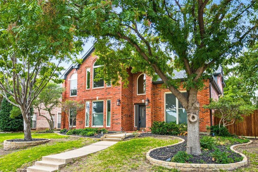 Enjoy all this updated Hunters Creek home, with its blend of comfort, functionality, and space, has to offer. The excellent floor plan flows from a dramatic entry and split formals to a comfortable family room, with wood burning fireplace; stylish island kitchen, with granite counters, upgraded cabinets and stainless steel appliances; and breakfast area overlooking the spacious backyard, with towering tree, two expansive patio areas, stained, steel-post fence and attractive storage shed. This 2-story, 5-bedroom floor plan offers space and versatility. The bedrooms, most sizable and with a vaulted ceiling, are split three ways, with the primary bedroom thoughtfully placed for added privacy, and a downstairs guest room (or office) with direct access to a remodeled bathroom, one of three full bathrooms. (One of the secondary bedrooms upstairs also has direct bathroom access.) The remodeled primary suite boasts wood floors, a sitting area, with beautiful bay windows providing a backyard view, and a spa-like bathroom, complete with split vanities, large shower, and custom-designed walk-in closet. Additional features and upgrades include: Renewal by Andersen® windows; ceiling fans in living areas and all bedrooms; separate utility room, with electric & gas dryer hookups and room for a freezer; 2-car garage, with electric garage door opener; 2025-installed roof shingles and gutters; 17-SEER HVAC systems; 50-gallon gas water heater; and sprinkler system. Additionally, both the exterior & interior were painted in 2025, and the foundation was reinforced in 2022. Adding to the overall appeal, Hunters Creek, located in Denton County, and with low, mandatory association fees, is an established, treed neighborhood, minutes from all three Lewisville ISD-zoned schools, several major thoroughfares, and a DART rail station, and close to Lake Lewisville & DFW airport. Buyer and buyer's agent to verify all information, including, but not limited to, room dimensions, features & schools.