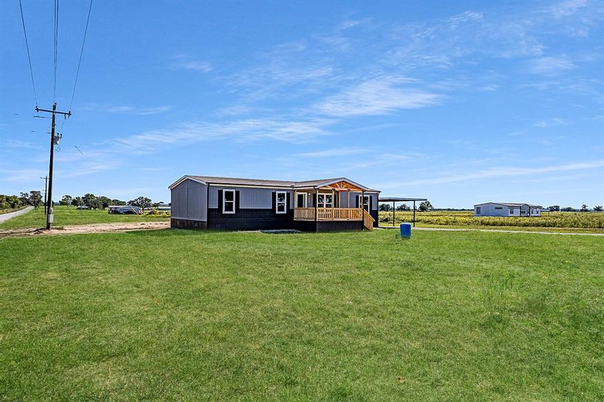 Your Dream Home Awaits!

This brand-new construction offers 1,493 sq. ft. of modern, open-concept living, designed to deliver a bright, airy feel throughout—blending style, comfort, and functionality.

Step inside to discover 4 bedrooms and 2 bathrooms, including a private primary suite featuring its own bathroom and spacious walk-in closet. The kitchen comes fully equipped with a refrigerator, range, dishwasher, and center island—perfect for cooking, entertaining, or everyday living. A cozy den with outdoor access sits just off the kitchen, while the large living room provides plenty of space for gatherings or oversized furniture.

Set on over 2 acres, this home offers abundant outdoor space for relaxing, entertaining, or simply soaking in the peaceful surroundings. Located in a quiet neighborhood just outside city limits, you’ll enjoy the ideal balance of convenience and tranquility.

Additional Highlights:
10x18 covered front deck
8x8 back deck
20x20 carport 
Rain Gutters
Smart Panel Skirting
Private Water well
Private Septic System
1-year manufacture's warranty

No HOA – enjoy freedom and flexibility

Don’t miss this opportunity to own a stylish new home in a serene setting near the lake. Schedule your showing today!

FHA, VA, USDA, and Conventional Loans are welcome!
All information is deemed reliable, and the buyer and buyer’s agent are responsible for verifying all information, including but not limited to the status of construction of the home, lot dimensions, easements, school district, and subdivision restrictions. It is the responsibility of the buyer(s) and the buyer(s) agent to verify the status of completion prior to scheduling site inspections. Pictures of inside the home are pictures from a staged home, actual home may vary. Photos may have AI generated lawn.