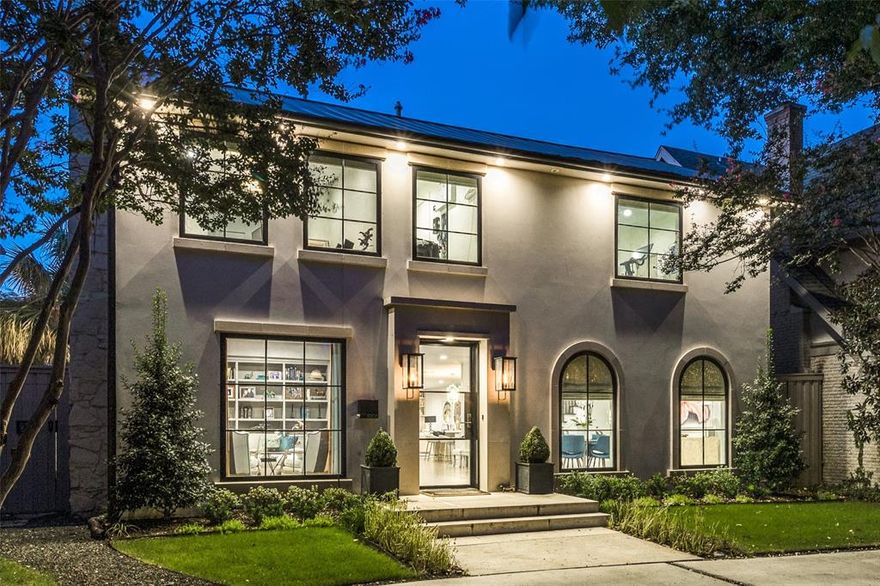 Never fight parking at Highland Park Village again. This striking home offers a unique and elegant open floor plan that is perfect for entertaining and family living. Hardwood floors throughout, glass doors open to an intimate formal living room w wood burning fireplace, the dining room has a wall of windows & a wet bar. The gourmet kitchen has a gas stove, com refrig.frzr. The family room has another fireplace and overlooks the gorgeous palm-shaded pool, hot tub and covered patio-plus a grassy area for your pets or kids. Upstairs, the master suite boasts a balcony, a sitting area, a walk-in closet, and a luxurious bathroom w tub, sep shower & dual sinks. There are 3 additional big bedrooms w walk-in closets. Upstairs is also a large playroom and a home office the home is surrounded by mature trees and landscaping that provide privacy and beauty. Located walking distance to Bradfield Elementary, the Y, restaraunts, shop, parks and maj. hghwys. Also a rear ent. gar. that is rare to HP.