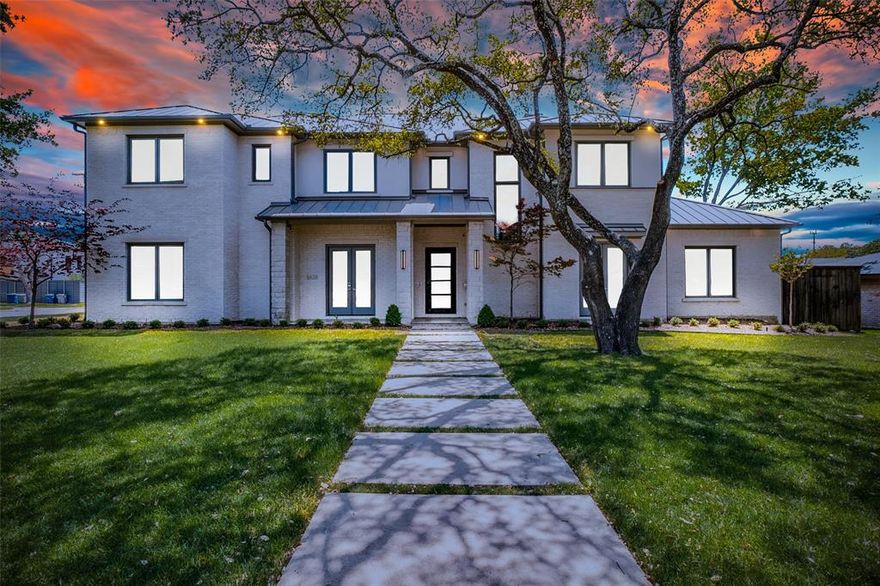 Magnificent Preston Hollow contemporary originally constructed by Ron Davis Custom Homes with recent updates completed April 2022.  Incredible open floor plan with abundance of natural light showcases 5BR&5.2BA with primary retreat with oversized wardrobe and additional guest suite on main level. Front entrance flows seamlessly to dining room with temperature controlled wine cellar and view of spacious outdoor kitchen and living area through expansive wall of windows. Gourmet kitchen featuring Thermador commercial grade appliances and butlers pantry opens to living area with elegant tall ceilings and focal point fireplace with built in shelving.  Study+second office offers numerous options for remote work.  Spacious upstairs game and media room with wetbar and 3 en-suite bedrooms.  If you are looking for modern elegance combined with space, comfort, and functionality- look no further.