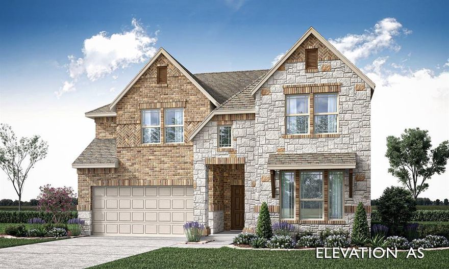 *No MUD! No PID! 3% towards financing with any lender.* NEW! NEVER LIVED IN. Expected July 2026 Move-In. When you see the Violet IV from Bloomfield Homes, with it's timeless stone and brick exterior and open-concept interior with a two-story ceiling, you'll know you've arrived home! 5 bedrooms and 4 bathrooms are split amongst the two floors. Downstairs starts with a wide foyer framed by a custom 8' front door and a short hallway to the guest bedroom and bath. RevWood Laminte floors take you through common areas. After passing the roomy laundry room with a mud bench and garage entry, the family room opens 18-feet and showcases a tile-to-ceiling fireplace (direct vent). The Deluxe Kitchen awaits with built-in stainless steel appliances (including a 4-burner gas cooktop), a glass pantry door, fully-wrapped California island, 3 pendant lights and under-cabinet lighting, pot drawers, a wood vent hood, and picket backsplash tile. Pure white Shaker cabinetry with pulls is paired with white Quartz countertops and our contemporary fixtures package throughout the entire home! More living and entertaining space is found out back on the covered patio, as well as upstairs at the game room and media rooms - which comes with double doors to give you that movie theater experience! 2 of the upstairs bedrooms have ensuite bath access so everyone gets their privacy. Storage abounds from a massive corner pantry, to window seating, and closets everywhere we could fit them! Other highlights and upgrades: exterior lighting added, full gutters, landscaping package with stone-edged flower beds, 2-inch faux wood blinds, gas water heater, and fully fenced backyard. Get more information by visiting Bloomfield Homes at Ridge Ranch, open daily!