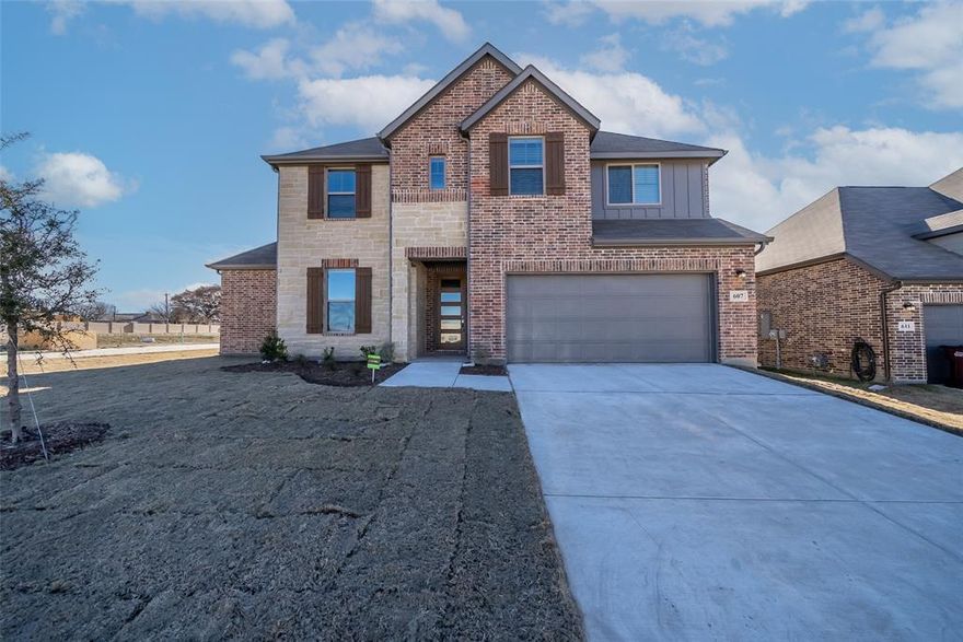 Almost New Modern Look Home in the City of Van Alstyne, with easy access to HWY 75, 10 10-minute drive from Sherman and 15-minute drive from Allen outlet Mall and Watters Creek Mall. Sitting on a corner lot is this beautiful white kitchen with a quartz countertop top opens into the living room, full of modern features like a walk-in pantry, stainless steel appliances, a huge island with room for stools. Spacious office for work from home family. A spare bedroom downstairs with a full bathroom for visiting families, which can also be used as another office in case extra office space is needed. Laundry room, with modern tiles, has room for cabinets and a fridge for those extra groceries. Upstairs has two more bedrooms with one more full bath. The game room is big with a side nook for a desk for children. It gives growing children their own space. Big backyard for kids to play and for family get-togethers.. A walk-out attic next to the game room.
