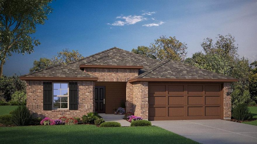 Gorgeous new D.R. Horton home in the Bella Vista community located in Granbury and Granbury ISD! The single-story Denton Floorplan, elevation A, with an estimated Summer completion, offers 3 bedrooms, 2 bathrooms, and a 2-car garage, featuring an efficient open-concept layout designed for comfortable everyday living. The family room, dining area, and contemporary kitchen flow together seamlessly, creating a bright and inviting space ideal for entertaining and gathering. The well-appointed kitchen includes quartz countertops, 36” painted cabinets, stainless steel appliances, an electric range, stainless steel sink, center island, and a walk-in pantry for practical storage. The private primary suite features an en-suite bath with dual quartz vanities, a 5-foot oversized shower, and a walk-in closet conveniently located off the bathroom. Two secondary bedrooms and a full bathroom with a quartz vanity top provide comfortable accommodations for family members, guests, or a home office. Luxury vinyl plank flooring enhances the main living areas and wet zones, offering durability and easy maintenance. Built with energy-efficient construction and equipped with America’s Smart Home Technology. Exterior highlights include a landscape package, full sprinkler system with rain sensor, and privacy fencing. Bella Vista in Granbury is more than a place to live; it’s a place to call home.