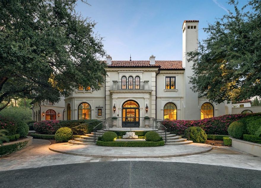 4000 Euclid Avenue is an icon — a remarkable fusion of Italian and French style — in Dallas’ most desirable neighborhood. In the heart of Highland Park, the centerpiece of this luxurious estate is a masterpiece of home design by renowned architect Robbie Fusch of Fusch Architects, meticulously crafted over five years and completed in 2015, by luxury home builder Waterside Properties.  Set on one of the largest lots in Highland Park — more than an acre of lush, landscaped grounds highlighted by vibrant azaleas and majestic live oaks — this extraordinarily graceful home is surrounded by beauty at every turn.  The home’s interior features both matte and gleaming plaster walls, wood-paneled walls, floors of limestone (reclaimed from French chateaux and imported from Paris) and exquisite hardware sourced from Bronzes de France. Every room exudes European elegance; every facet reflects a remarkable commitment to luxury, comfort, craftsmanship and grand-scale entertaining. It is much more than a home: It is a private retreat for those who appreciate the finest things in life.

The main level offers a grand foyer with soaring vaulted ceilings and a magnificent ceiling dome adorned with 24-karat gold leaf. The dining room boasts a marble fireplace imported from Europe, cracked-burlap walls and elegant wall niches backed in antique mirror. An intimate apéritif room offers views of the serene landscaping beyond. The living room is fitted with hand-carved custom millwork, Marmorino plaster walls and a stunning imported fireplace. There is a sunroom (complete with heated floors) for relaxation and dining, which opens to a tranquil courtyard (also with heated floors) that features a fishpond fountain, swimming pool, full alfresco kitchen and loggia with antique fireplace.