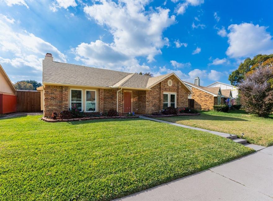 Welcome to 4421 Larner Street, a beautifully updated and well-maintained home in the heart of The Colony, offering a bright, open floor plan designed for both everyday living and entertaining. Inside, you’ll immediately appreciate the vaulted ceilings and the light, open, and airy feel throughout the main living spaces. The home features two living areas and two dining areas, including a formal living and dining combination complete with a wet bar featuring a new countertop and updated fixture—perfect for hosting guests and special occasions. The kitchen opens seamlessly to the family room, creating a true gathering space anchored by a wood-burning fireplace. Thoughtful updates include professionally refaced kitchen cabinets and two pantries, providing both style and exceptional storage. The primary suite offers a comfortable retreat with an updated en-suite bathroom featuring double sinks, new countertops, and modern fixtures. All bedrooms have new carpet, and the home has been refreshed with fresh interior paint and new blinds throughout. New ceiling fans in the living room and all bedrooms add comfort and efficiency. Step outside to your private backyard oasis, featuring a new privacy fence with steel posts for durability and peace of mind. Vinyl Siding on the exterior. Sprinkler System! Enjoy outdoor living on the covered patio with ceiling fan, overlooking a private inground swimming pool—ideal for summer entertaining, relaxing evenings, and weekend enjoyment. Additional highlights include a completely finished, rear-entry oversized garage, offering ample space for vehicles, storage, or a workshop. Located in an established neighborhood with convenient access to shopping, dining, Grandscape, and major highways, this move-in-ready home combines timeless design, thoughtful updates, and exceptional indoor-outdoor living. Don’t miss the opportunity to own this exceptional home at 4421 Larner Street. Includes the Refrigerator in the Kitchen.