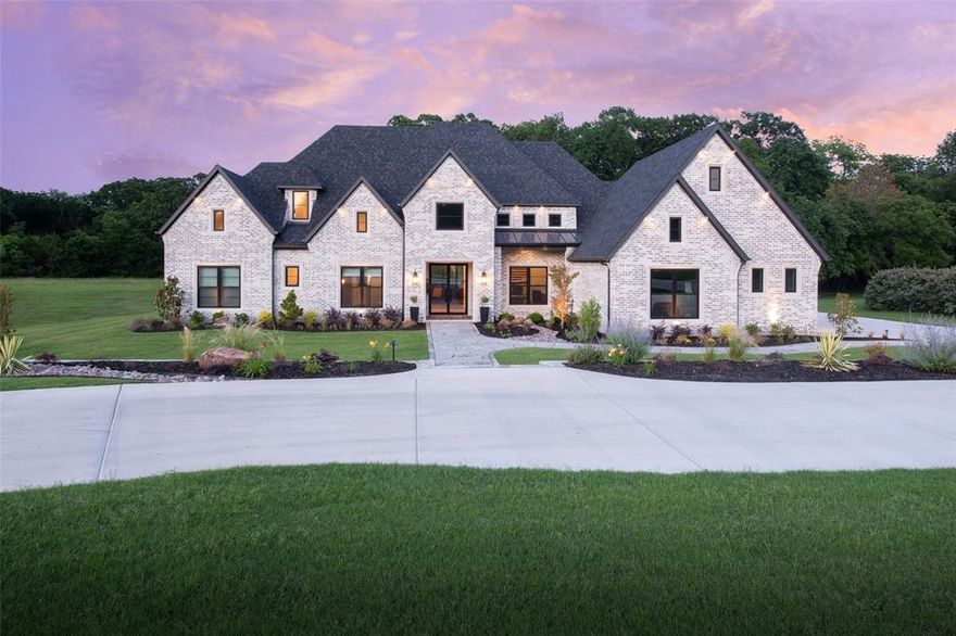 Stunning, single story, Cleve Adamson built home with TONS of upgrades and custom features. See transaction desk for complete list. All bedrooms w ensuite bath, walnut ceiling in living, 8 in baseboards, office boasts glass entry wall with iron frame, thermador appliances, double entry prep kitchen pantry, primary w vaulted ceiling and gas fireplace, 10 ft windows in family room overlooking patio and pool. 850 SF guest house w full kitchen, vaulted ceiling in bedroom and full bath with washer and dryer. 5.5 ft deep pool with large tanning deck and attached spa. Sunken gas firepit. Large outdoor living with gas starter, wood burning fireplace and outdoor kitchen. Home is built with an engineered piered slab, cast stone around front windows, fully landscaped with landscape lighting and pool deck lighting. This home was built to be a forever home. No detail was missed. Designer granite, marble and tile throughout kitchen and baths. Oversized 3 car garage with epoxy flooring. Mature trees provide beauty and privacy to this incredible property. This like new home nestled on almost 2 acres with mature trees is not to be missed. Total SF includes guest house.