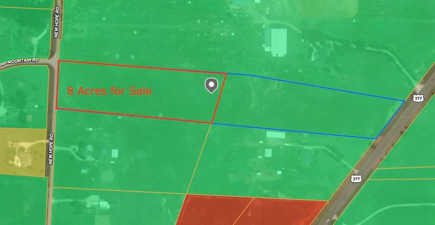 Spanning approximately 8 acres (to be subdivided from 16 acres), this prime residential land offers a unique opportunity. Buyers can choose to purchase the entire 26 acres, 18 acres, or just 8 acres, based on their needs.

With approximately 305 feet of road frontage on New Hope Rd, this property boasts excellent visibility and is strategically located in the city of Cross Roads, near Walmart, restaurants, and retail spaces.

This location presents significant potential for development, with convenient access to major amenities and attractions. Additionally, there are 26 acres available with frontage on US 377, offering a great opportunity for those interested in a larger parcel.