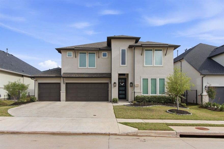 This stunning one-owner Landon Homes in a Gated community features 4 spacious bedrooms, 3.5 baths, and an ideal layout, including a dedicated office with french doors, media room wired for surround sound, game room, great room, and two dining spaces. A spacious 3-car garage and covered back patio add both convenience and outdoor enjoyment. Beautiful hardwood flooring flows through the dining, kitchen, living spaces, and all hallways, continuing upstairs into the expansive game room. Tons of windows for abundant natural light. The chef’s kitchen and bathrooms showcase elegant quartz countertops, an upgraded tile backsplash, and high-end Monogram stainless steel appliances. The community offers scenic open park areas, ponds, and walking trails, perfect for relaxation and outdoor activities. Built with energy efficiency in mind, this home includes ENERGY STAR appliances, programmable thermostats, insulated interior corners, Fortiflash waterproof membrane around windows, PEX plumbing, and vinyl Low-E tinted windows. The home also includes a water softener, level-2 EV charger, and rear patio retractable shades, perfect for the Texas Weather.