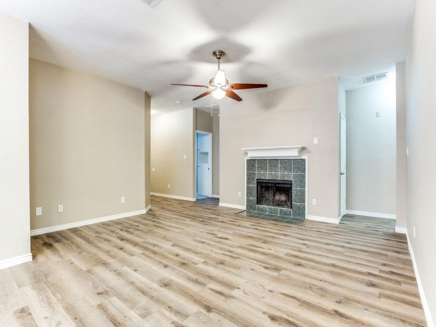 Beautiful, clean, 1-story Reszi home. The home features 4 bedrooms, 2 full bathrooms with dual sinks, a family room with a cozy fireplace, a covered patio, and a large backyard. There is also a park nearby. You'll be amazed at how beautiful the walls match the floor, cabinets, and countertops. It creates a calm and more homey vibe that you and your family will definitely enjoy. A must-see, indeed! Come and visit!