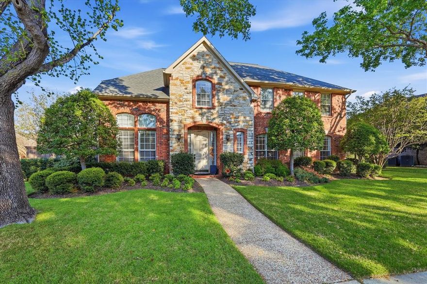 Welcome to your dream home where space, style, and location come together beautifully! This stunning 4-bedroom, 3.5-bath residence offers an exceptional layout with room for everyone, featuring a spacious private office, three living areas, and two dining spaces, all enhanced by soaring high ceilings that create a light and open feel throughout.  The heart of the home is the completely remodeled kitchen, thoughtfully designed with elegant quartz countertops, stainless steel appliances, and a stylish coffee bar area perfect for morning routines or entertaining guests. The secondary bedrooms are generously sized, while the huge game room provides endless possibilities for fun and relaxation.  Retreat to the oversized primary suite, complete with a luxurious ensuite bath featuring dual vanities, a separate shower, a soaking tub, and a large walk-in closet.  Step outside to your own private oasis—enjoy the newly added covered pergola, offering a shaded sitting area ideal for relaxing or hosting. The backyard also features a beautifully resurfaced pool and spa, surrounded by lush landscaping and an additional side yard with plenty of space for play.  Three car garage has epoxy flooring, extra garage door insulation and spaces for work area.  Perfectly located just steps from miles of scenic trails, parks, ponds, sports fields, sand volleyball, and more. Students can conveniently walk to nearby elementary, middle, and high schools. With easy access to Highway 121, DFW Airport, and endless shopping and dining options, this home truly has it all.  Don’t miss the opportunity to make this exceptional property yours!