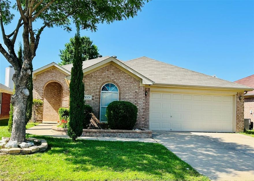 Beautifully maintained brick home featuring an inviting curved walkway leading to a charming covered arched entryway. This charming move-in ready single-story home with 3 bedrooms and 2 bathrooms is situated in desirable HOA community, Lakes of River Trails. Conveniently located near Loop 820 and Trinity Boulevard. The bright and spacious open concept living area features soaring ceilings and abundant natural light while offering lovely backyard views. The seamless flow between the living room, dining area and kitchen makes the space ideal for both everyday living and entertaining. There is luxury vinyl plank flooring throughout the house and a primary room that offers abundant natural light. The spacious backyard with a storage shed offers plenty of room for entertaining, play and extra storage. Beautifully located near scenic walking trails, lakes and a community playground offering the perfect blend of outdoor recreation and neighborhood charm.