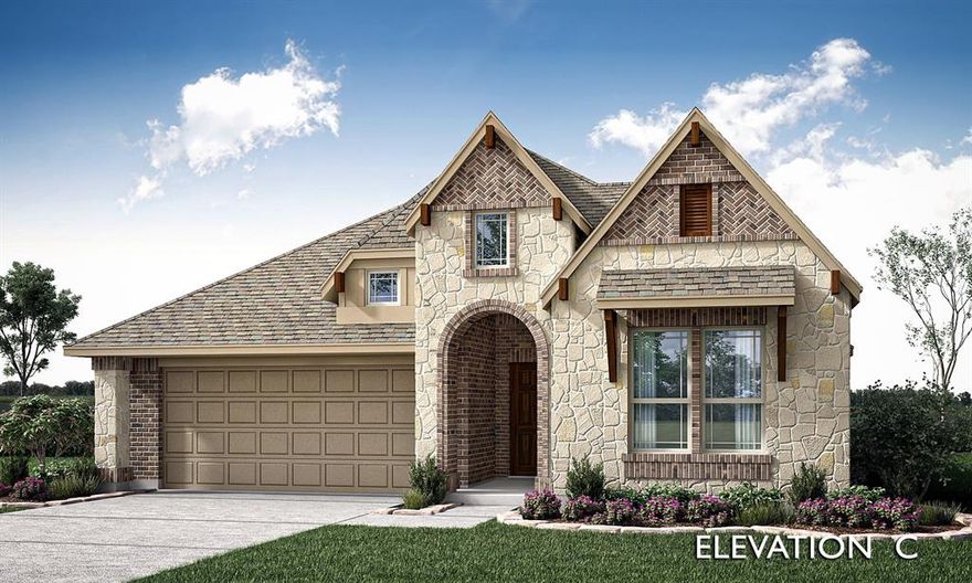 NEW! NEVER LIVED IN. Ready May 2026. Featuring 4 spacious bedrooms and 2.5 baths, this stunning Jasmine floorplan by Bloomfield Homes is packed with high-end upgrades and situated on a premium lot with no rear neighbors and a beautiful, large tree line providing natural privacy in the backyard. The sophisticated curb appeal is immediate, defined by an elegant brick and stone facade and a commanding 8' front door that opens off a classic bricked covered porch.Inside, the home offers a remarkably open and cohesive feel with RevWood flooring throughout the entire space for a seamless, low-maintenance flow. The heart of the home is a deluxe kitchen designed for those who love to entertain, featuring painted cabinetry with under-cabinet lighting, a custom-upgraded backsplash, deep pot-and-pan drawers, and a dedicated trash pull-out. The massive quartz island serves as the perfect hub for everything from quick breakfasts to holiday spreads. The family room is anchored by a floor-to-ceiling stacked stone fireplace, complete with a built-in floor plug for easy furniture placement. The primary suite serves as a genuine retreat with an enlarged walk-in shower. Every detail has been considered, including a mud bench in the laundry room, a guest-friendly powder bath, and a Christmas light package to make holiday decorating effortless. This home perfectly balances designer style with the peace and comfort of a private, treed setting. Visit Bloomfield Homes model today in El Dorado!
