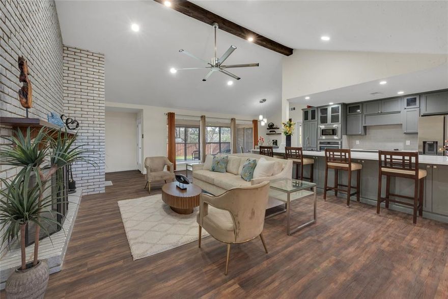 PRICE IMPROVED!!! Charming and beautifully remodeled mid-century ranch in the heart of Hurst. This move-in ready home is made for entertaining with an open floor plan that's light-filled and flows seamlessly from room to room. Stylish open kitchen with a HUGE island that can seat up to 6, modern cabinetry and sleek quartz countertops. Living room with vaulted beam ceiling and gorgeous wood-burning fireplace.The home blends classic charm with today's sought after updates for comfortable, everyday living. Enjoy 3 spacious split bedrooms, 2 updated baths, and a generous size backyard with mature trees perfect for relaxing. Bonus features includes a large sunroom that's perfect for plant lovers or just relaxing with morning joe sips. And for the car buffs, the 2 garage newly coated with Polyaspartic concrete flake coating that makes oil spills and messes an easy clean-up. This beautiful home is almost equal commute to both downtown Fort Worth and Dallas, close to everything, and within walking distance to Bell High School. This home is a must see!
SHOWING TO START FRIDAY THE 27TH