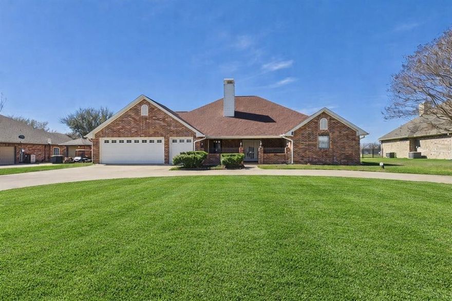 This exceptionally-updated 3 bedroom, 3 bathroom brick home in the heart of the Cedar Creek Country Club community sits on the golf course near the seventh hole. Spanning 2800+ SF, the home boasts impressive space for entertaining guests and family gatherings. As you enter, you’re immediately struck by the expansive great room with fireplace, dining room, and kitchen. The split bedroom layout ensures privacy, while the flex room with office area offers the versatility to personalize the space. 2024 upgrades include designer paint throughout the interior and exterior, sleek, easy-to-maintain flooring throughout the entire home- no carpet, and quartz countertops. 2022 roof. A circle drive leads to the garage, which provides parking for three vehicles, plus your golf cart. Enjoy easy access to Cedar Creek Country Club amenities including a boat ramp, golf, tennis, pickleball, a swimming pool, and the clubhouse – all with voluntary POA membership.