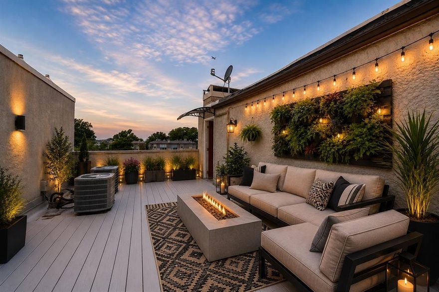 Stylish tri-level condo with a unique floorplan in the heart of Oak Lawn featuring 1 bedroom, a versatile flex space, 1.5 baths, a private rooftop deck, and one covered parking space. Freshly painted with brand-new flooring throughout, this light-filled loft-style home offers soaring ceilings, abundant windows, and distinctive architectural character.

The inviting living area is anchored by a cozy fireplace and flows seamlessly into the kitchen featuring granite countertops and ample cabinet space. Elegant travertine finishes add warmth and character to the bathrooms, while the flexible bonus space is ideal for a home office, reading nook, guest area, or creative studio.

Enjoy indoor-outdoor living with a private rooftop deck ideal for entertaining, relaxing, or enjoying sunset views. Prime Oak Lawn location close to dining, nightlife, shopping, and major highways.