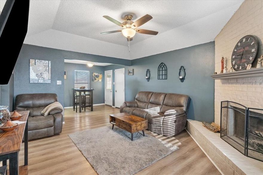 Welcome to this charming and impeccably maintained home with an amazing entertainer's backyard!  The 3 bedroom home has a brick wood burning fireplace, two car garage, gutters, motion security flood light, large side gate that allows for RV & Boat parking in the backyard. The spacious backyard  has room for everything and comes with a giant storage building, above ground pool with custom deck area, and a shady covered patio with patio misters to keep you cool on sunny summer days. recent remodel includes kitchen, bathroom, new flooring throughout, new roof, new Air Conditioner in 2019, new pool pump, filter, liner and motor in 2021. This home is conveniently located near the elementary, middle & high school, shopping, restaurants, Old Town Burleson and I 35 access.