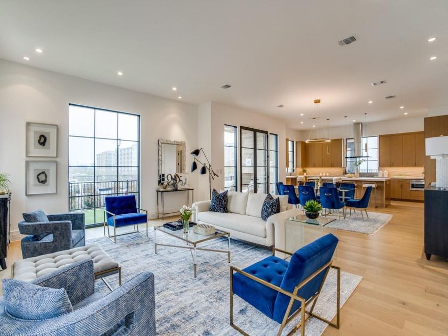 Newly completed, move-in ready, custom built home in the centrally located gated community of Preston Hollow Village. Warm, bright contemporary palette for you & your carefree lifestyle. Over $200K in additional upgrades distinguish this home from the rest. Features 11 ft ceilings, 3-car garage wired for EV charging, AV wiring throughout, expansive art walls, covered patio with fireplace & zero maintenance landscaping.  Chef's kitchen with custom hand stained rift sawn white oak cabinets, Dekton countertops, paneled Sub-zero fridge, freezer & wine column & 8 burner Wolf double oven range. Primary suite with home theater wiring transitions in to a large bath with soaker tub & glass shower showcasing designer tile. Walk-in closet with center island offers generous storage. Private study & utility room are in close proximity. 2nd floor has a large flex media room, 2 guest rooms & 3 full baths. This home is the complete package...offering the best of luxury, location & convenience.