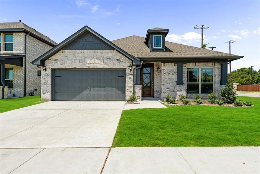 Brand New Home from Bloomfield, ready to close! The Cypress plan is a one-story home with an open & functional layout offering 4 bedrooms, 2 baths, and an open & bright common space with Laminate Wood flooring throughout. This home will have attractive curb appeal with a white brick exterior, custom 8' front door, gutters, and brand new landscaping. Sits on a great corner lot! The Family Room flows into the Kitchen and dining space, with windows lining the entire room. The heart of the home is the Deluxe Kitchen offers a large island workspace, Quartz countertops, contemporary Shaker Cabinets, white hexagon backsplash, a single bowl sink, and SS appliances with a direct vent outside for the cooktop. Other thoughtful details include a built-in Buffet at the Breakfast Nook, Covered Rear Patio with a built in gas drop for your grill, 2in Faux Wood blinds, and a brushed nickel fixtures package.  Find out more today by calling or visiting Bloomfield at Emerald Vista.