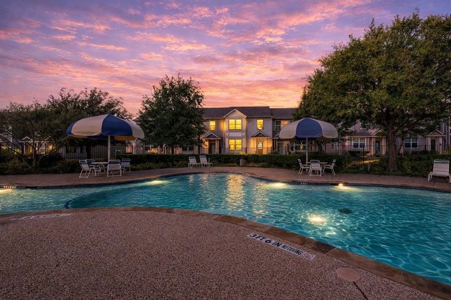 Live like you're on vacation every day! Perfectly positioned overlooking the community pool, this light-filled townhome offers serene views, effortless flow, and low-maintenance luxury just moments from Alliance Town Center. Wake to peaceful water views, enjoy a morning swim just steps away, and end your day with sunset relaxation beneath the trees ~ all with a simple stroll back home.

Inside, refined architectural details create warmth and charm: graceful archways, a cozy window seat, a built-in entertainment niche, and soaring ceilings with eastern daylight.  There's a flexible front side room ideal for dining or a stylish home office. The GOLD PLUS package elevates the kitchen with rich espresso cabinetry, expansive crown moulding, light granite countertops, stainless steel appliances, and a generous walk-in pantry under the staircase. Luxury plank flooring on the main level adds beauty and durability, while a convenient powder bath and upstairs loft provide thoughtful flexibility.

Retreat to the spacious primary suite, complete with a massive walk-in closet and a pristine ensuite bath featuring a corner soaking tub and large walk-in shower ~ your own private spa-like escape. A second bedroom enjoys lovely pool views with a stylishly tiled full bath nearby, and the second-level laundry room keeps daily routines convenient.

A private rear-entry two-car garage with ungraded, overhead storage offers discreet access and practical convenience.

The HOA covers exterior maintenance, landscaping, pest control, and structural insurance including the roof ~ allowing you to focus less on upkeep and more on living well. With pool views, pet stations, and beautifully maintained grounds you never have to tend, this is more than a home — it’s a lifestyle upgrade all within 30 min to DFW airport or downtown Fort Worth.  Keller ISD provides well rated options, if needed.