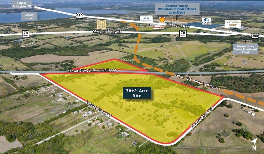 Vanguard Real Estate Advisors has been retained by Ownership to offer investors and developers the opportunity to purchase 76 acres located along CR 558 in the Farmersville ETJ. Located approximately 1 mile south of US-380 and 1 mile east of Highway 78, the Site is well positioned to capitalize on the growth taking place in Collin County. The Site is located within the Farmersville ETJ and is not currently zoned. A variety of potential uses include: single-family, manufactured housing, light industrial, RV park, and more. The Site is being offered at an unbelievable value of only $35,000 per gross acre.